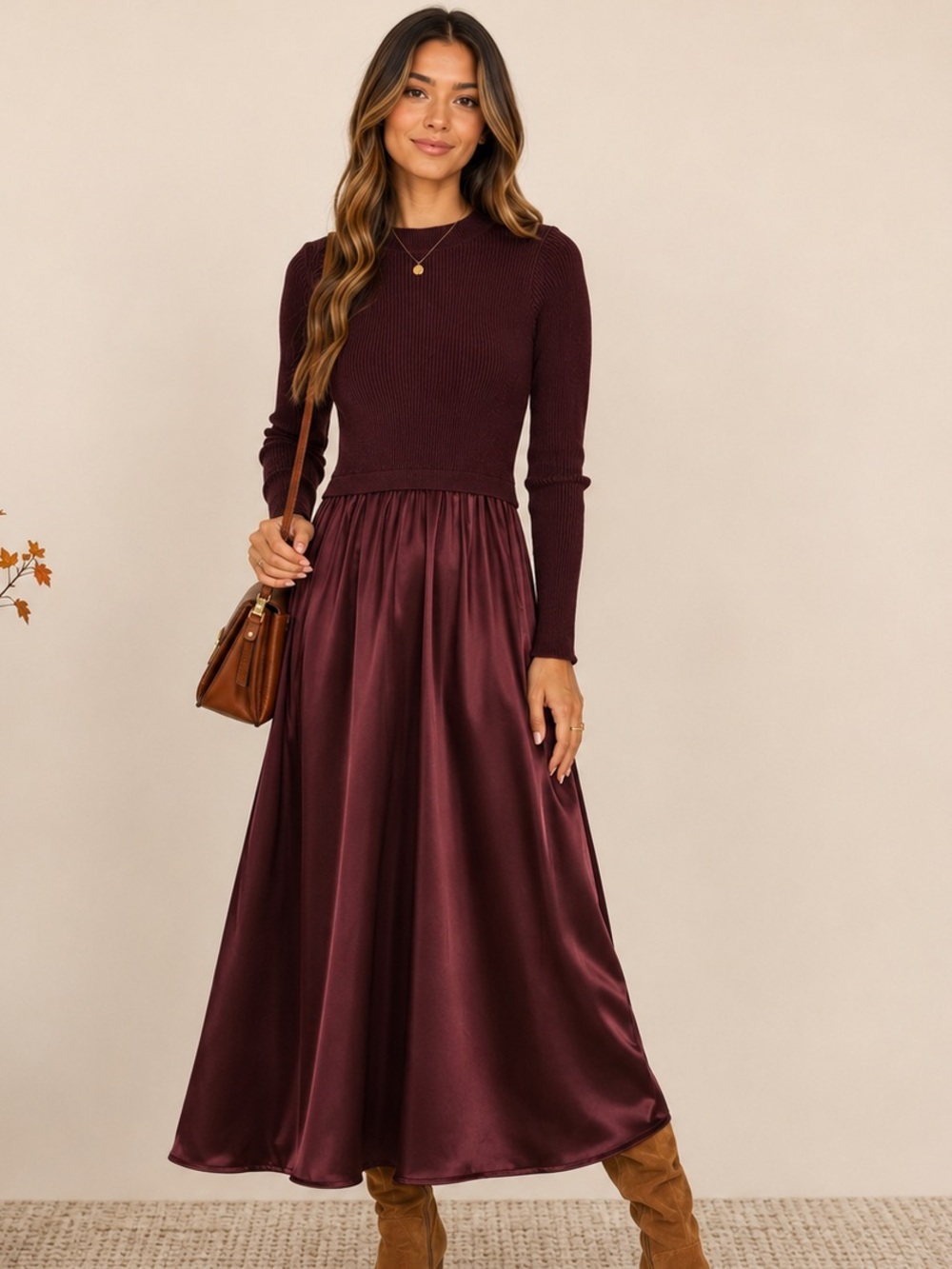 Taylor Ribbed Knit Sweater in Burgundy